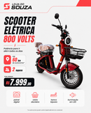 Scooter Elétrica 800W com Banco Duplo e Autonomia de até 60 km - Vermelha