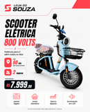 Scooter Elétrica 800W com Banco Duplo e Autonomia de até 60 km - Azul